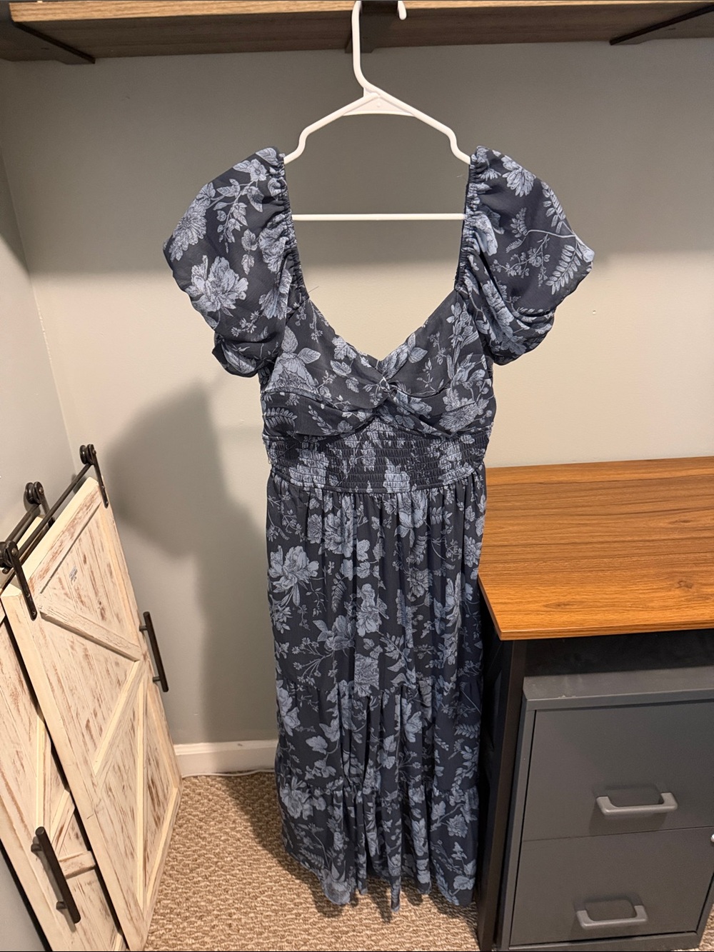 Trixxi Navy Floral Maxi Dress with Puff Sleeves